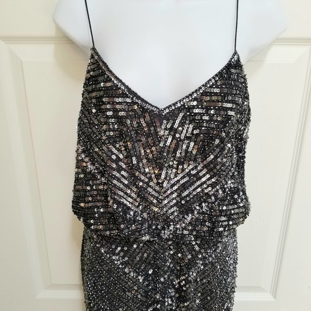 Adrianna Papell Maxi Beaded Navy Dress sz 10 NWT